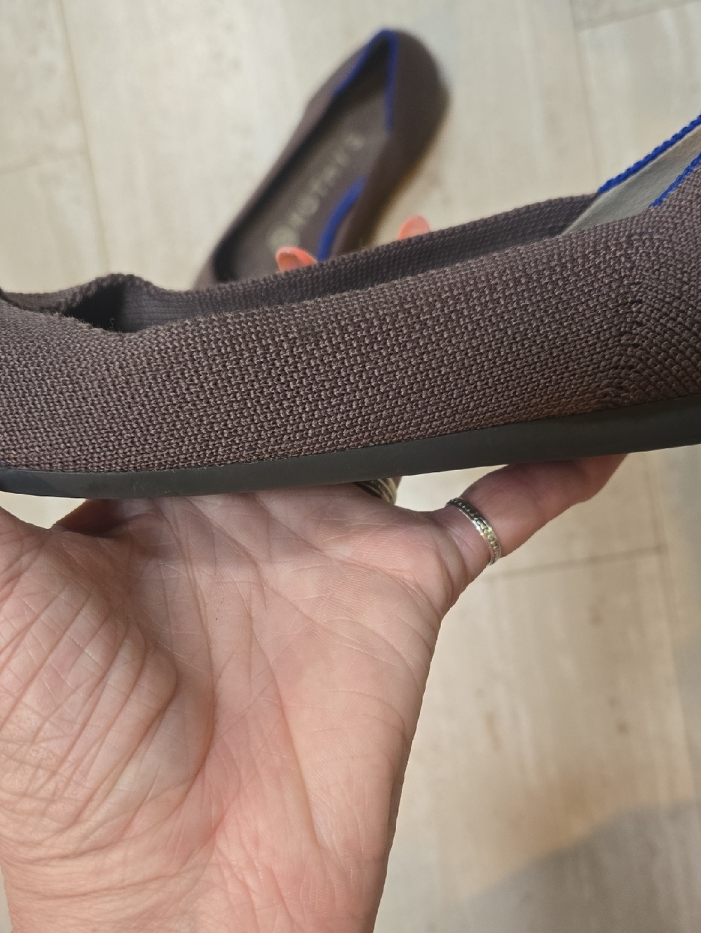 Rothy's Taupe Brown with Blue Accent Pointed Toe Flats - Picture 6 of 12